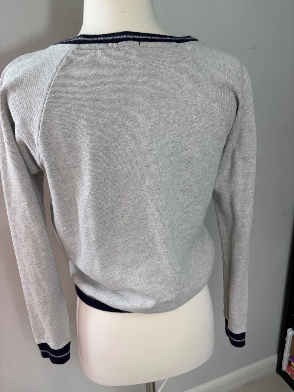 J. Crew Navy and Light Gray Knit Pullover size s 100% Cotton and wool trim